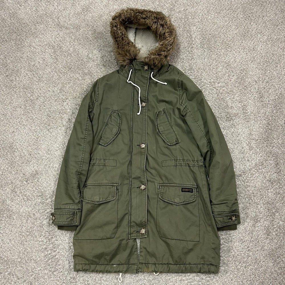 Abercrombie Fitch Jacket Womens Small‎ Green Military Coat Sherpa Bella Swan Fur